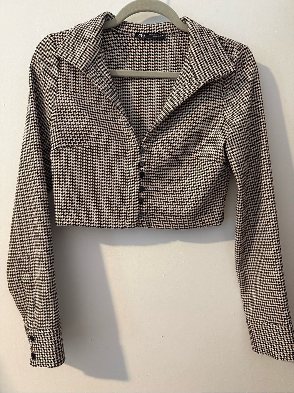 Zara Houndstooth Cropped Button-Up Shirt/Jacket